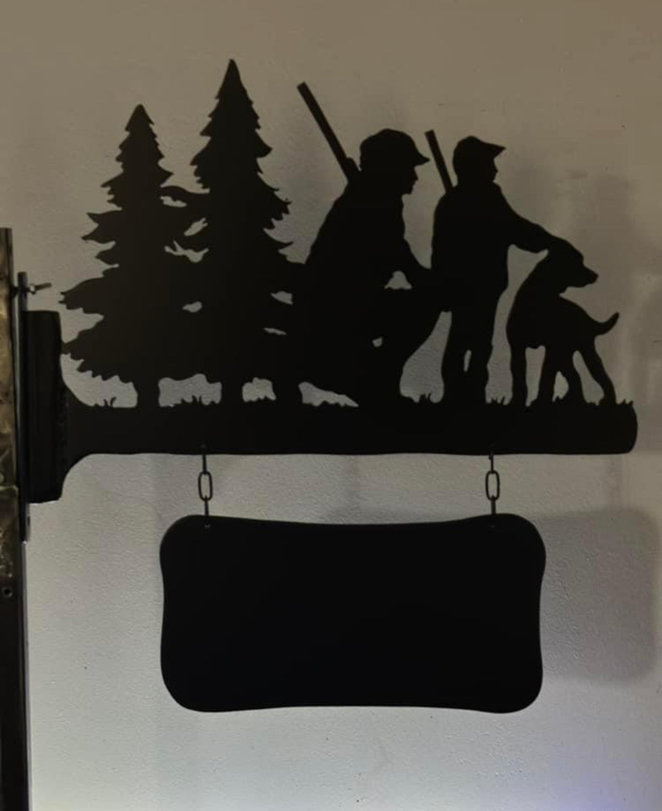 Jacht naambord "Vader met zoon in bos"