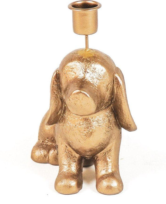 Gouden teckel kandelaar met kaars