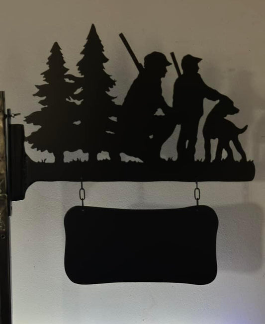 Jacht naambord "Vader met zoon in bos"