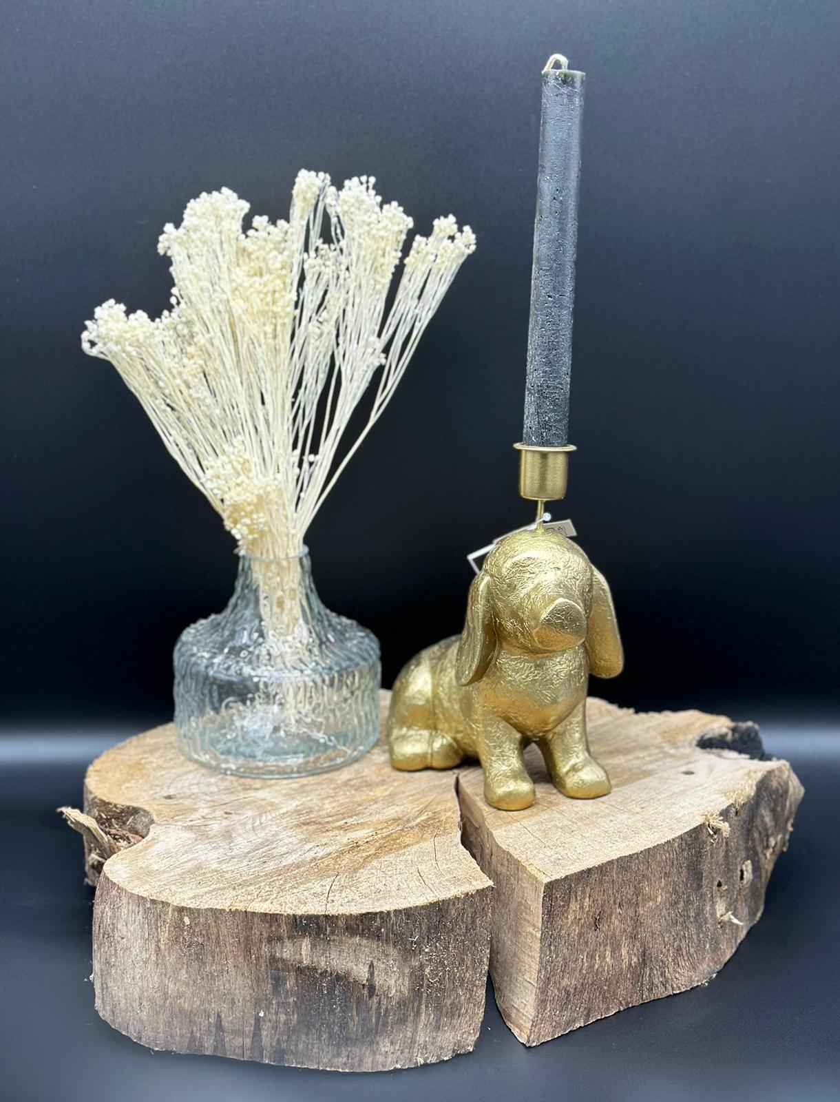 Gouden teckel kandelaar met kaars